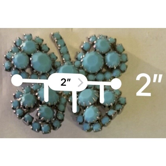 Vintage 1970s Turquoise four leaf clover pin - Picture 4 of 4